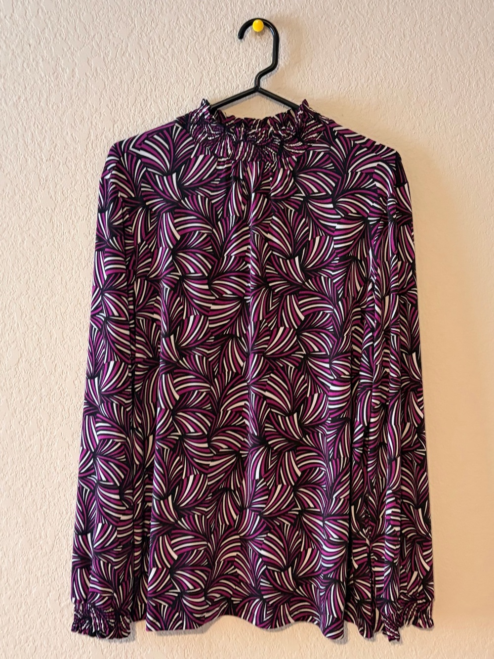 Anne Klein Purple Swirl Print Long Sleeve Blouse